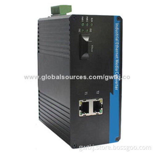 Gigabit Industrial Ethernet Media Converter, 2-port 10/100/1000Base, SC/2km, 24V DC Redundant dual